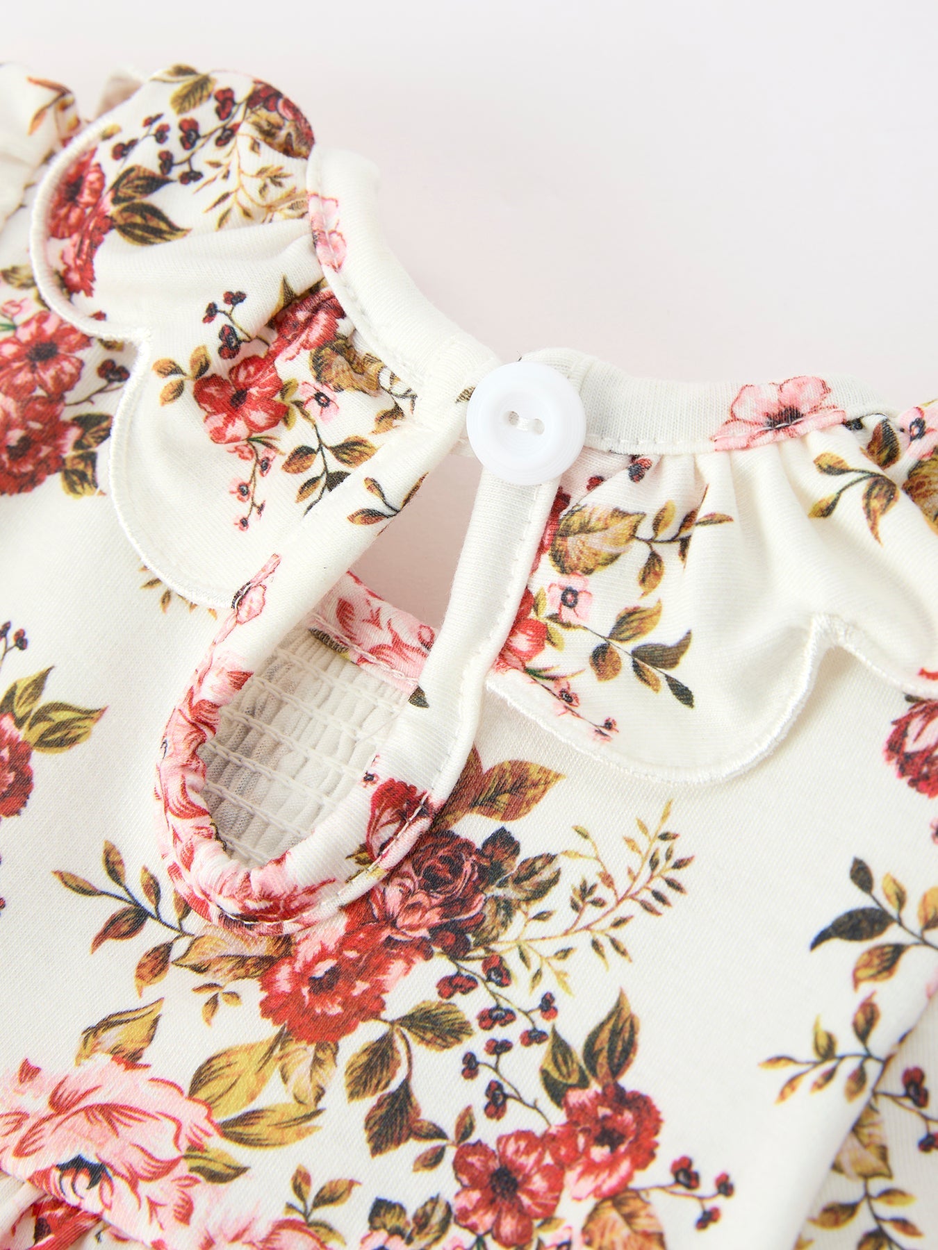 Fall Garden Baby Romper Smocked Petal Collar Bow