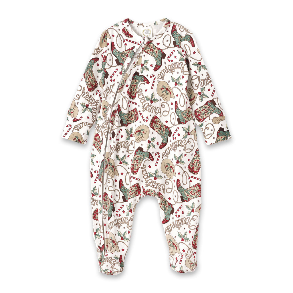 Western Christmas Baby Zipper Romper
