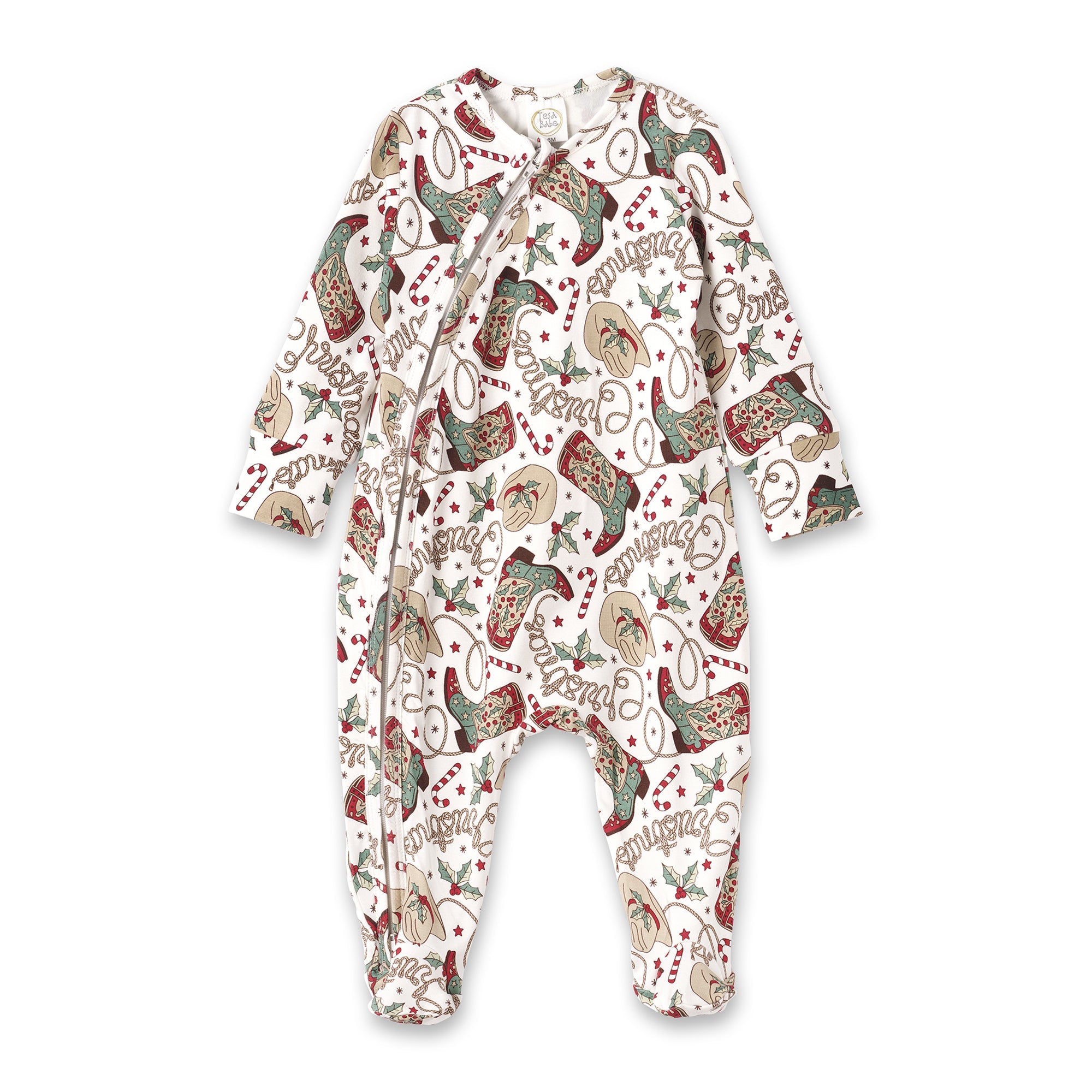 Western Christmas Baby Zipper Romper
