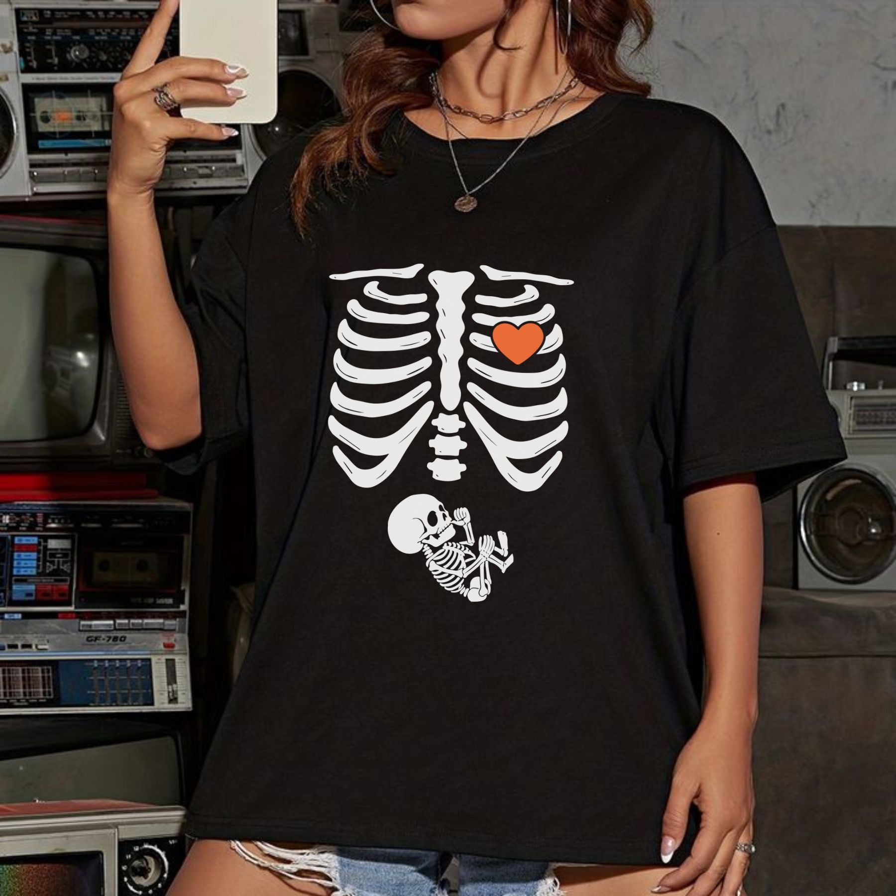 Skeleton Halloween Maternity T-Shirt