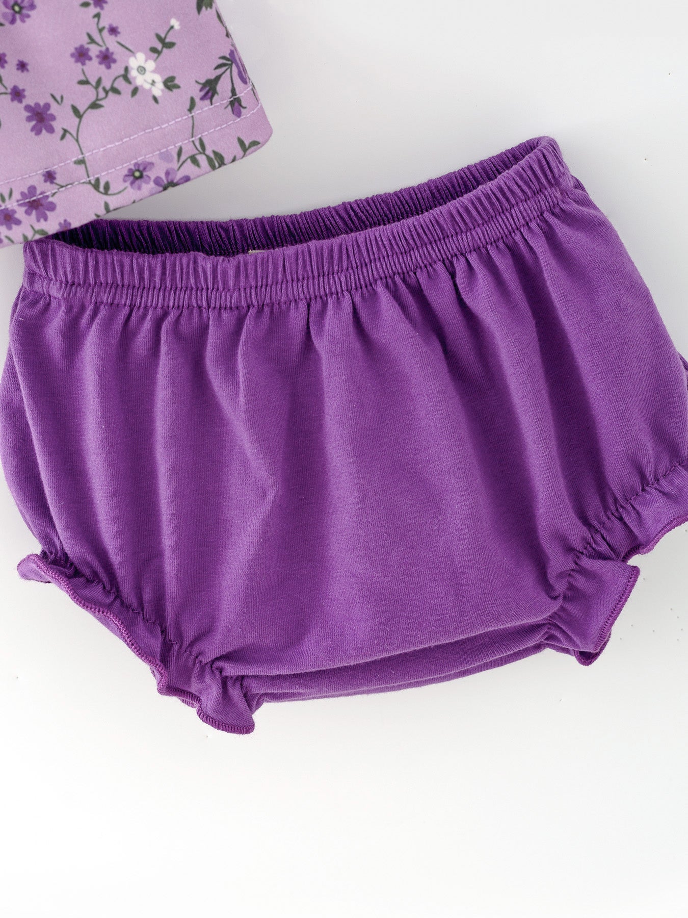 Floral Girls Outfit Set Purple Puff Sleeve Top Bloomers Set