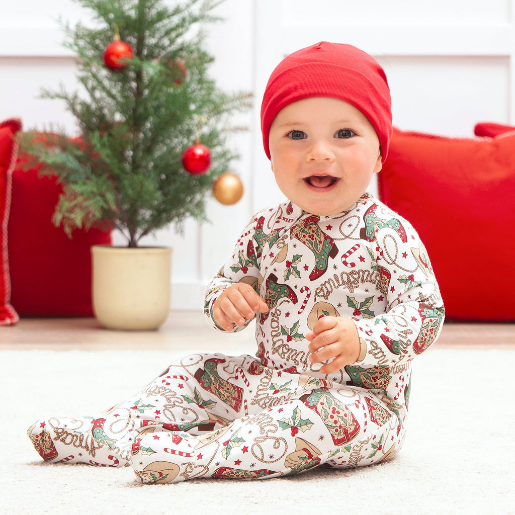 Western Christmas Baby Zipper Romper