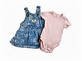 Preloved OshKosh Baby Floral Denim Overall Dress and Oink Body Suit