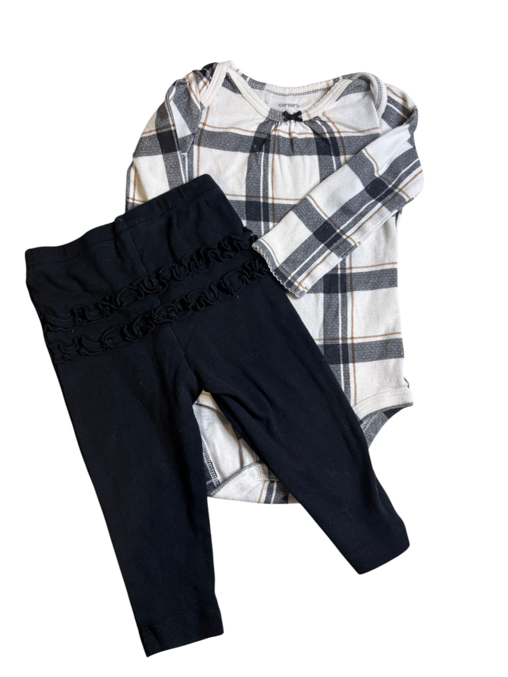 Preloved Carter's Baby Girl Plaid Flannel Bodysuit & Black Leggings Set