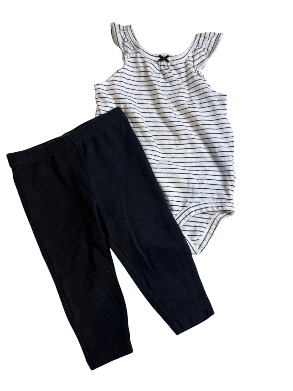 Preloved Baby Girl Striped Bodysuit and Black Leggings Set