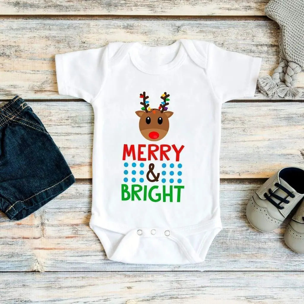 Baby Bodysuit - Christmas Reindeer Merry & Bright