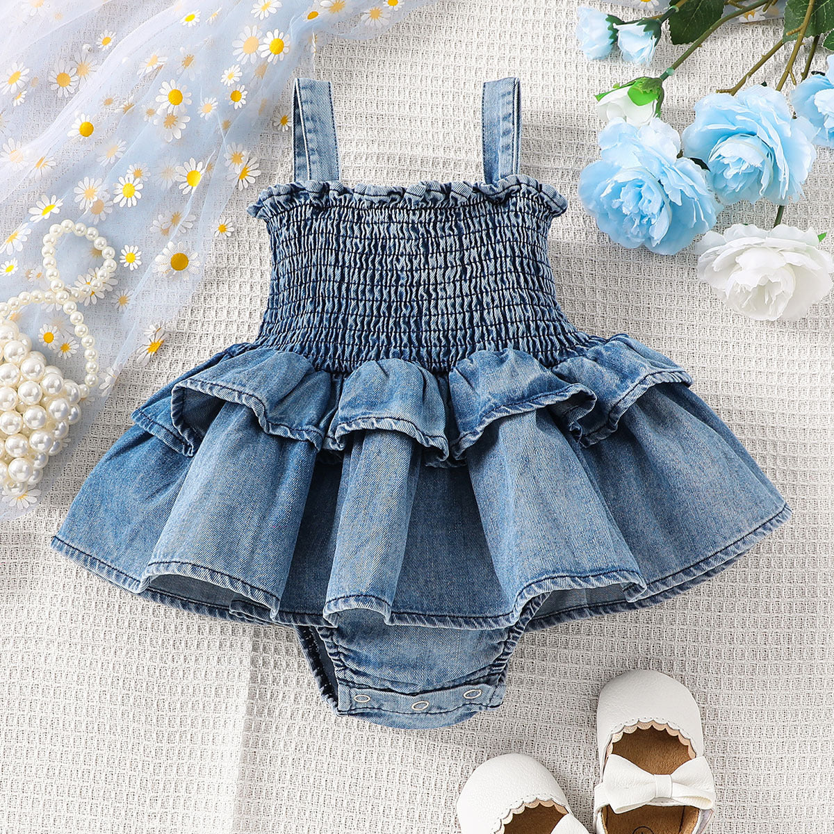 Country Denim Suspender Romper Dress