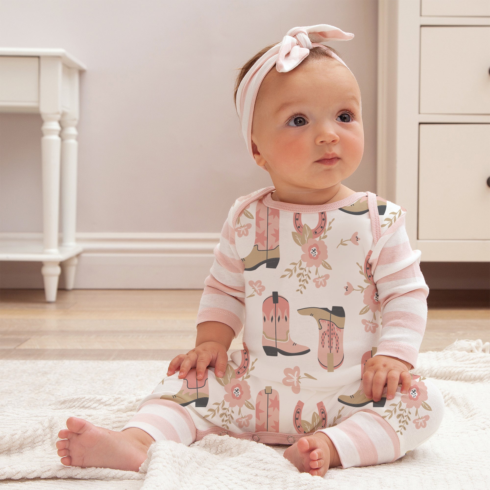 Western Cowgirl Boots Baby Cotton Romper